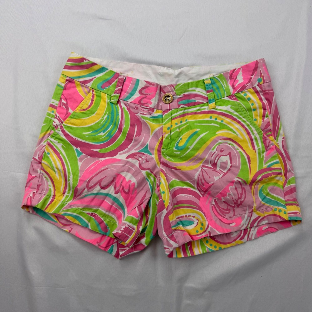 Lilly Pulitzer Callahan Shorts Women 0 Pink Flamingo Party 5in Inseam 19280